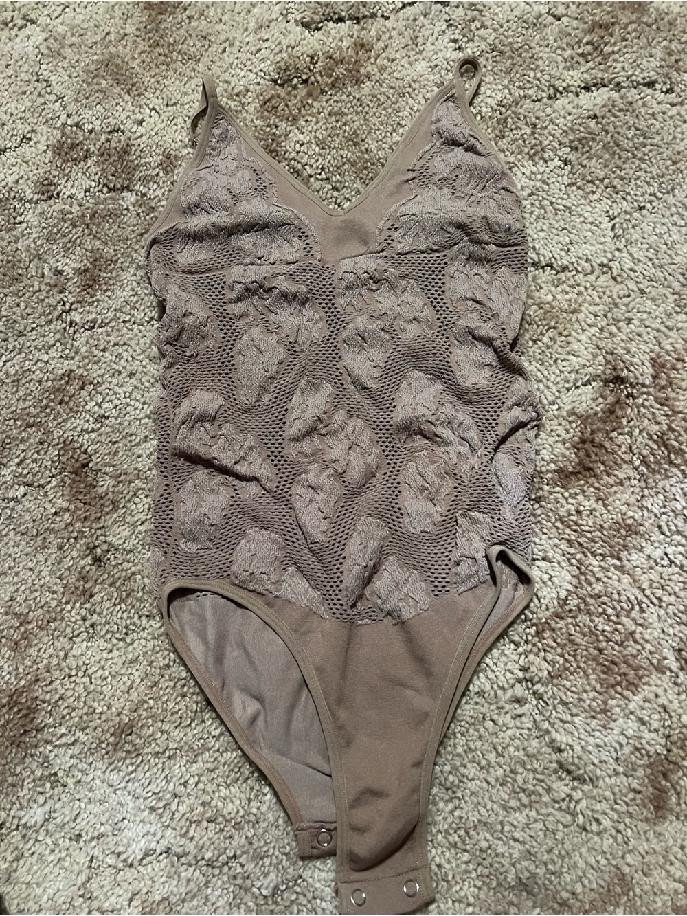Aura Taupe Lace-Overlay One-Piece Bodysuit